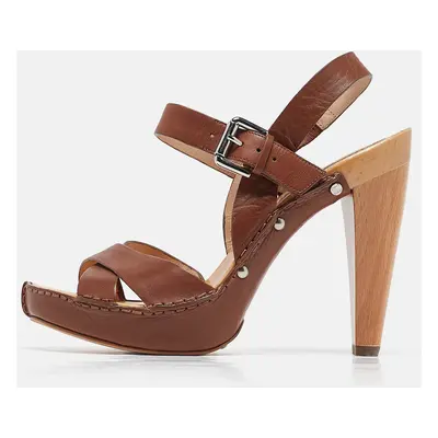 Celine Brown Leather Platform Ankle Strap Sandals Size