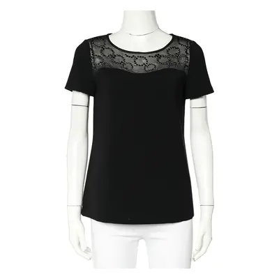 Diane Von Furstenberg Black Crepe Embellished Neck Detail Top