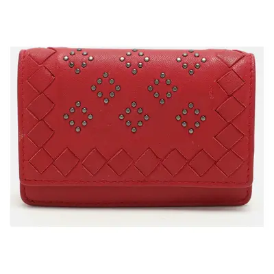 Bottega Veneta Red Intrecciato Leather Embellished Coin Purse