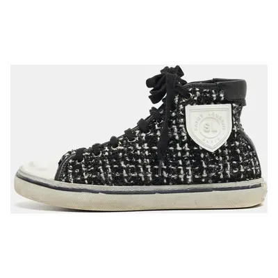 Saint Laurent White/Black Tweed and Leather Bedford High Sneakers Size