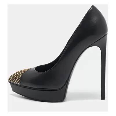 Saint Laurent Black Leather Studded Platform Pumps Size