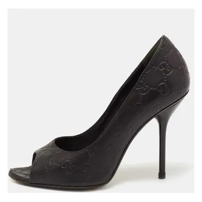 Gucci Black Guccissima Leather Open Toe Pumps Size