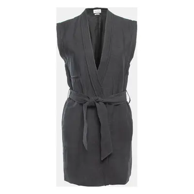 Isabel Marant Etoile Black Grey Linen Belted Sleeveless Mini Dress