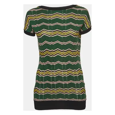 M Missoni Green Chevron Knit Short Sleeve Top