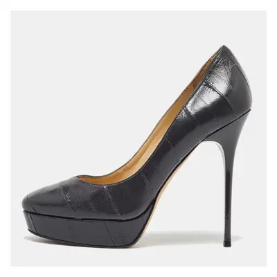 Jimmy Choo Grey Eel Leather Cosmic Platform Pumps Size