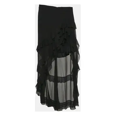 Alice + Olivia Black Crepe Ruffled Asymmetric Skirt