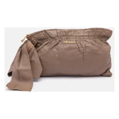 Prada Beige Leather Bow Clutch