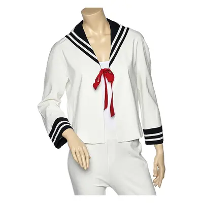 Moschino Cheap and Chic White Cotton Contrast Trim Tie Detail Blazer