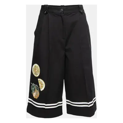 Dolce & Gabbana Black Cotton Embellished Embroidered Culottes