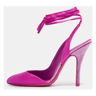 The Attico Pink Satin Crystal Embellished Ankle Strap Pumps Size