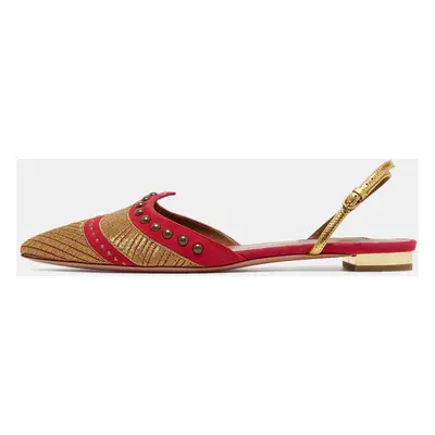 Aquazzura Pink/Gold Suede and Leather Marrakech Slingback Flats Size