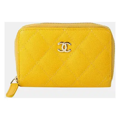 Chanel Yellow Caviar Leather CC Wallet