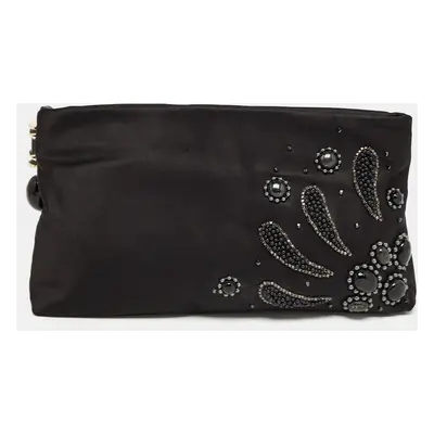 Bvlgari Black Satin Embellished Clutch