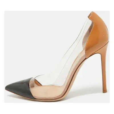 Gianvito Rossi Nude/Black Patent Leather And PVC Plexi Pointed Toe Pumps Size