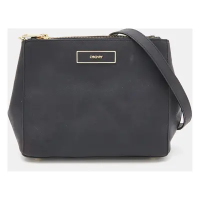 Dkny Black Saffiano Leather Double Zip Crossbody Bag