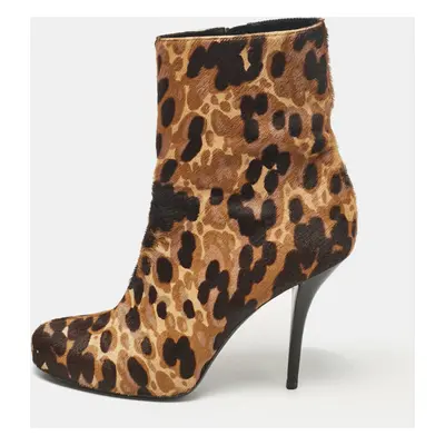 Balenciaga Brown Leopard Print Calf Hair Ankle Boots Size 39.5