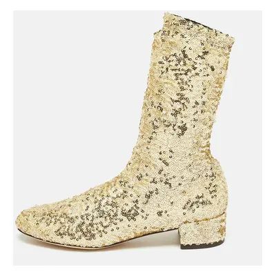 Dolce & Gabbana Gold Sequins and Mesh Boots Size