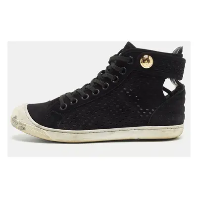 Louis Vuitton Black Laser Cut Suede High Top Sneakers Size