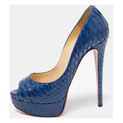 Christian Louboutin Blue Python Leather Lady Peep Platform Pumps Size