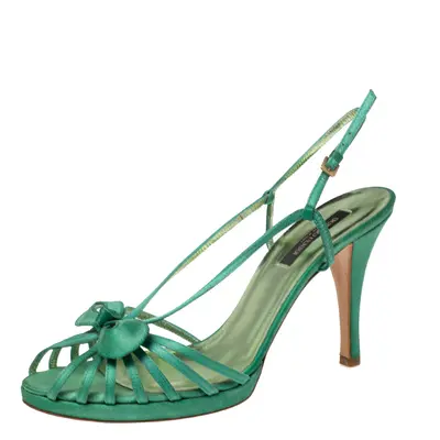 Sergio Rossi Green Satin Strappy Bow Sandals Size