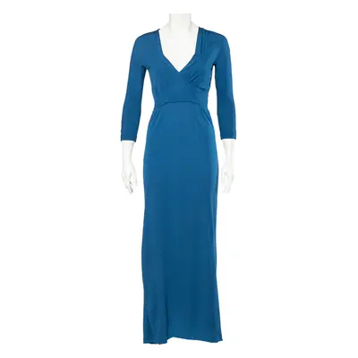 Bottega Veneta Blue Crepe V-Neck Long Sleeve Maxi Dress