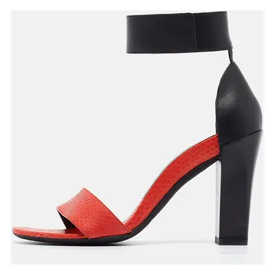 Chloe Red/Black Leather and Snake Skin Block Heel Ankle Cuff Sandals Size