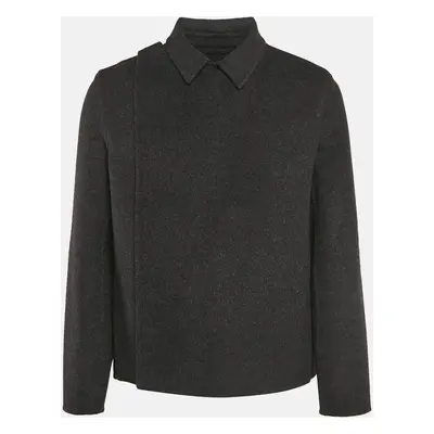 Balenciaga Dark Grey Wool Felt Zip- Up Jacket