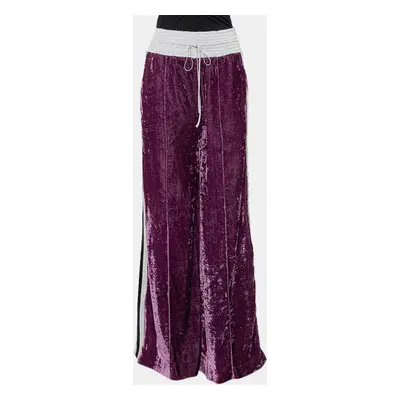 Off-White Purple Crushed Velvet Wide Leg Track Pants