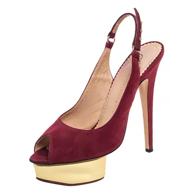 Charlotte Olympia Maroon Suede Slingback Peep Toe Platform Pumps Size