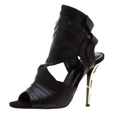 Balmain Black Leather Kali Cut Out Ankle Length Sandals Size 36.5