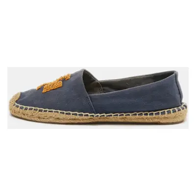 Tory Burch Blue Canvas Weston Espadrille Flats Size 37.5