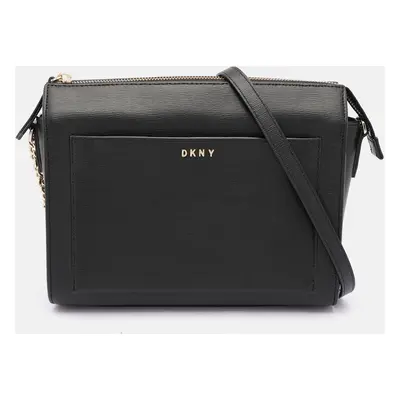 DKNY Black Leather Top Zip Crossbody Bag