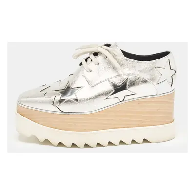 Stella McCartney Silver Faux Leather Elyse Star Platform Derby Sneakers Size