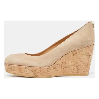 Stuart Weitzman Beige Suede Cork Platform Wedge Pumps Size