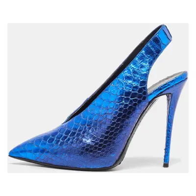 Giuseppe Zanotti Metallic Blue Embossed Python Slingback Pumps Size