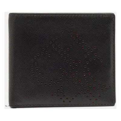 CH Carolina Herrera Black Leather Perforated Logo Bifold Wallet