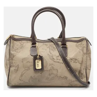 Alviero Martini 1A Classe Grey/Brown Geo Print Coated Canvas and Leather Satchel