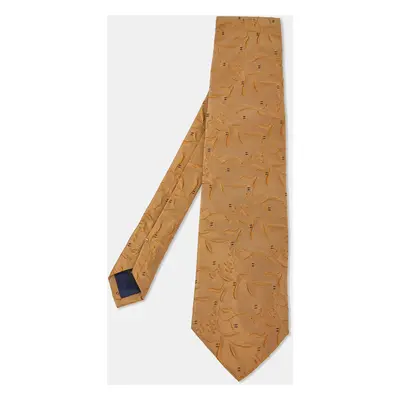 Ermenegildo Zegna Gold Brown Embossed Silk Jacquard Tie