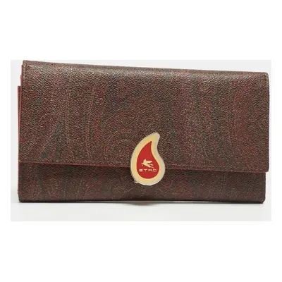 Etro Brown Paisley Print Coated Canvas Trifold Continental Wallet