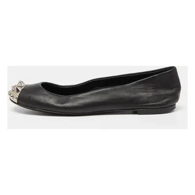 Giuseppe Zanotti Black Leather Malika Spiked Cap Toe Ballet Flats Size 36.5