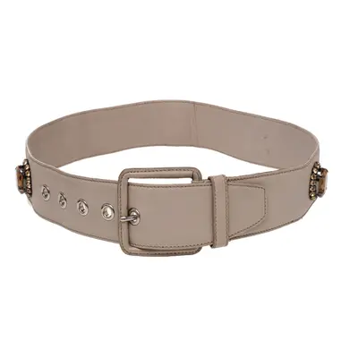 Miu Miu Beige Soft Leather Embellished Buckle Belt 70CM