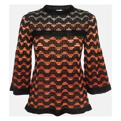 M Missoni Orange Eyelet Knitted Flared Sweatshirt