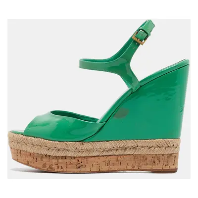 Gucci Green Patent Microguccissima Hollie Wedge Sandals Size 39.5