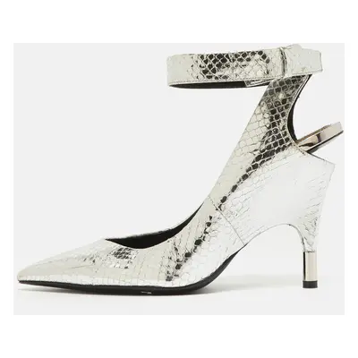 Tom Ford Silver Python Embossed Leather Ankle Strap Pumps Size