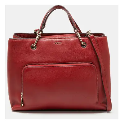 DKNY Red Leather Bryant Park Front Pocket Satchel