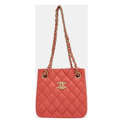 Chanel Red Caviar Leather Chain Bucket Bag