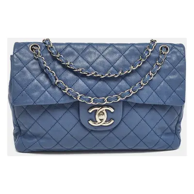 Chanel Blue Quilted Caviar Leather Maxi Classic Single Flap Bag