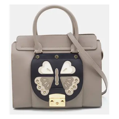 Furla Taupe/Black Leather Metropolis Magia Tote