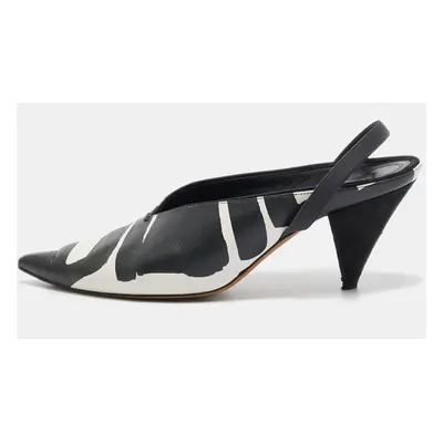 Celine Black/White Leather Pointed Toe Slingback Pumps Size