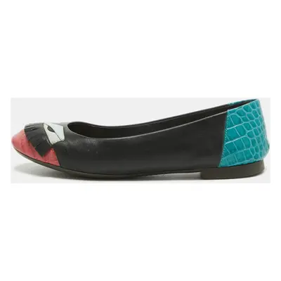 Fendi Multicolor Croc Embossed Leather and Leather Monster Ballet Flats Size